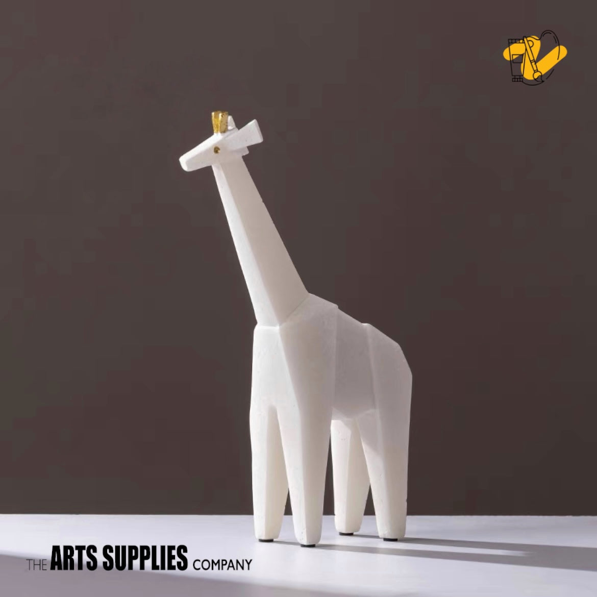 Sandstone Origami Sculpture with Golden Eyes | Giraffe