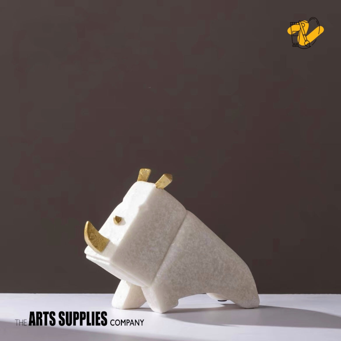 Sandstone Origami Sculpture with Golden Eyes | Buffalo