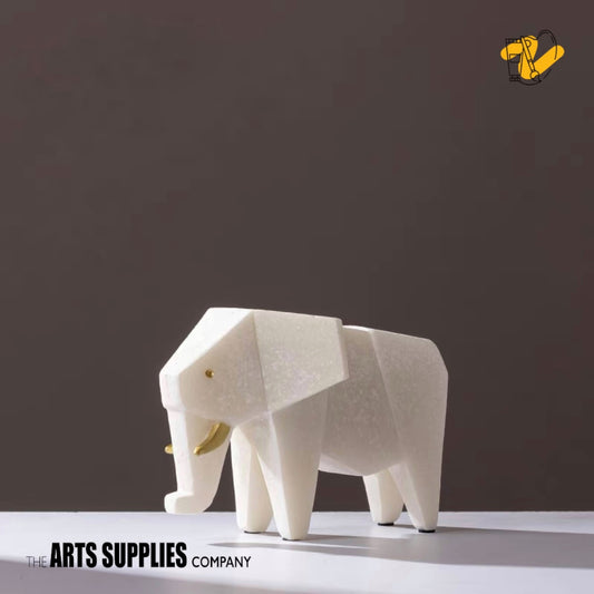 Sandstone Origami Sculpture with Golden Eyes | Elephant