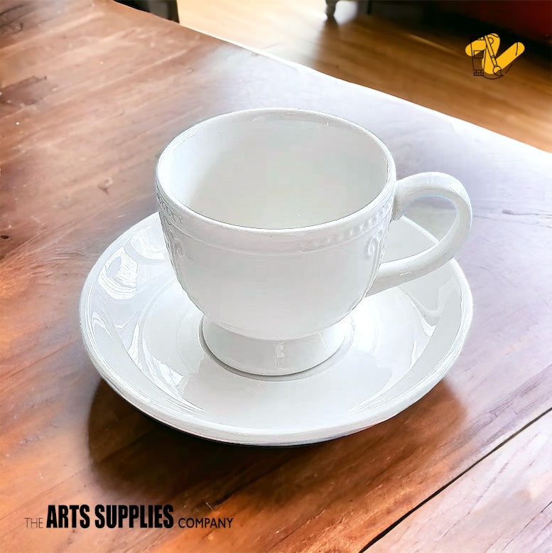 Teacup & Saucer with Embossed Crest (100ml)