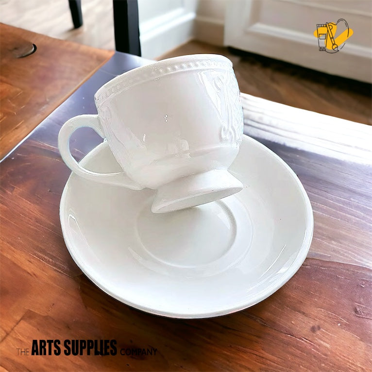 Teacup & Saucer with Embossed Crest (100ml)