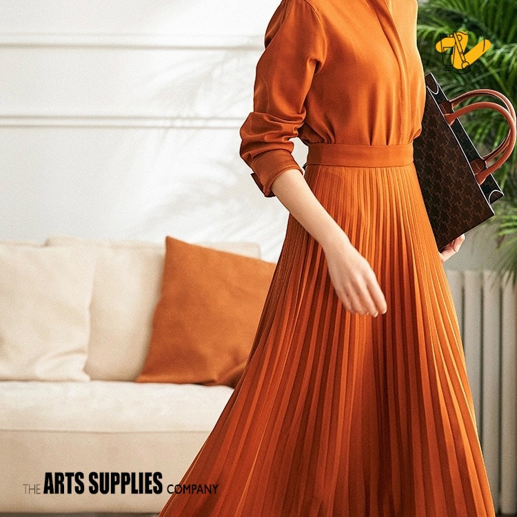 Tangerine Shirt-Style Pleated Skirt A-Line One-Piece Dress