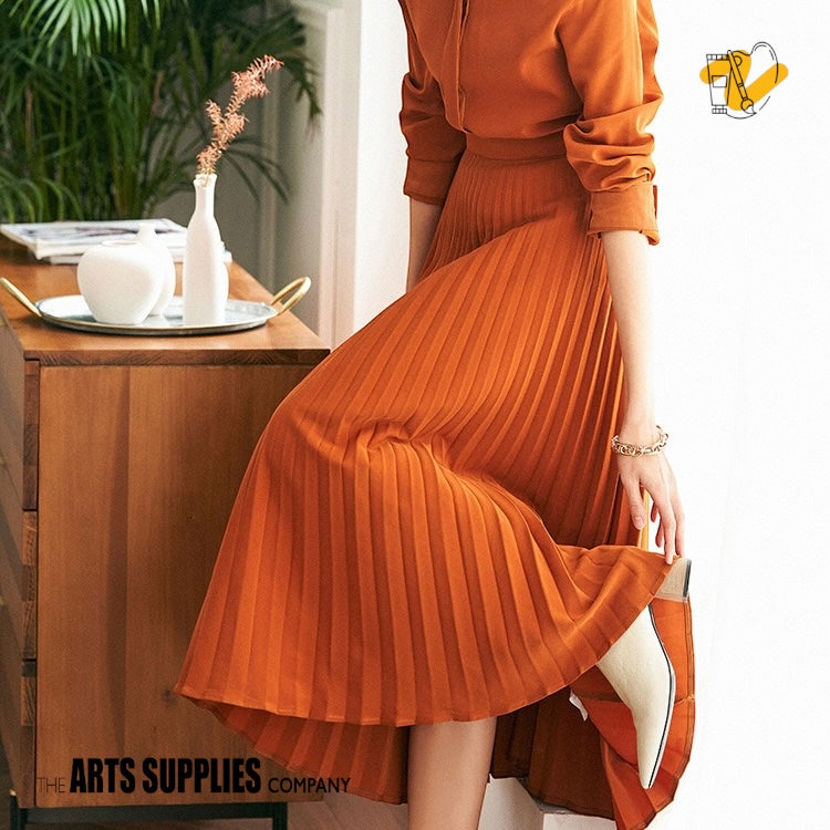 Tangerine Shirt-Style Pleated Skirt A-Line One-Piece Dress