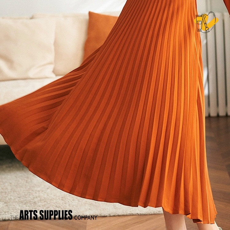 Tangerine Shirt-Style Pleated Skirt A-Line One-Piece Dress