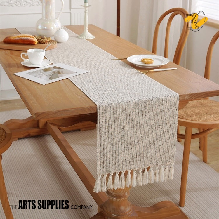 Linen/Cotton Blend Table Runner with Tassels