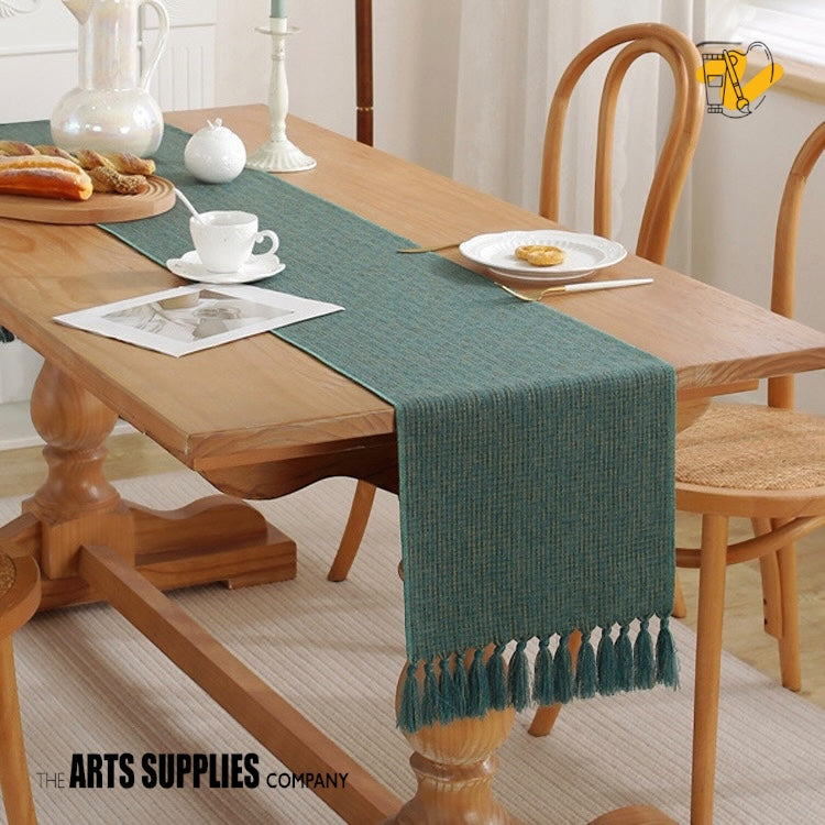 Linen/Cotton Blend Table Runner with Tassels