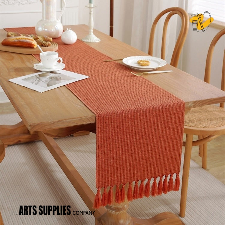 Linen/Cotton Blend Table Runner with Tassels