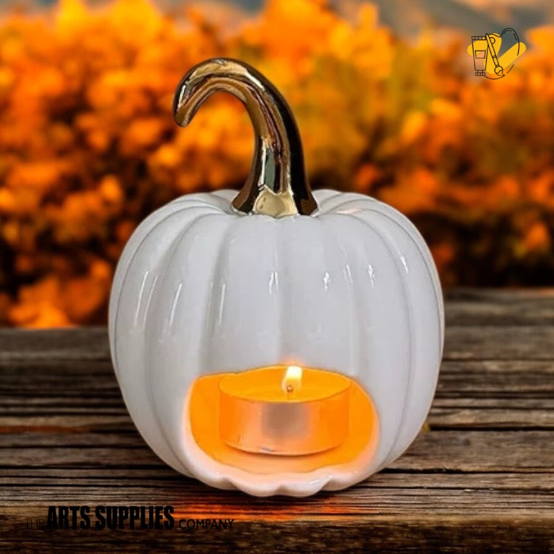 Pumpkin Lantern Candle Holder with Gold Stem