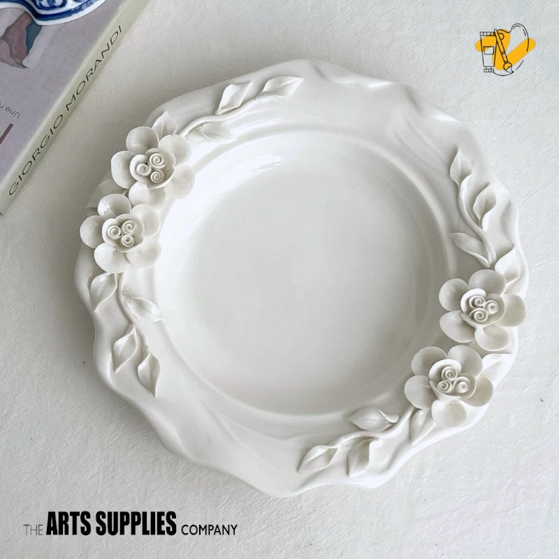 Handmade Sculpted Roses | Round Plate with Wavy Edge & Hand Crafted Roses