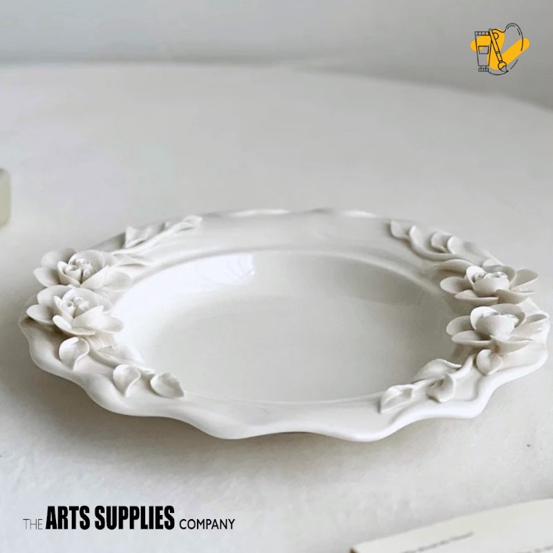 Handmade Sculpted Roses | Round Plate with Wavy Edge & Hand Crafted Roses