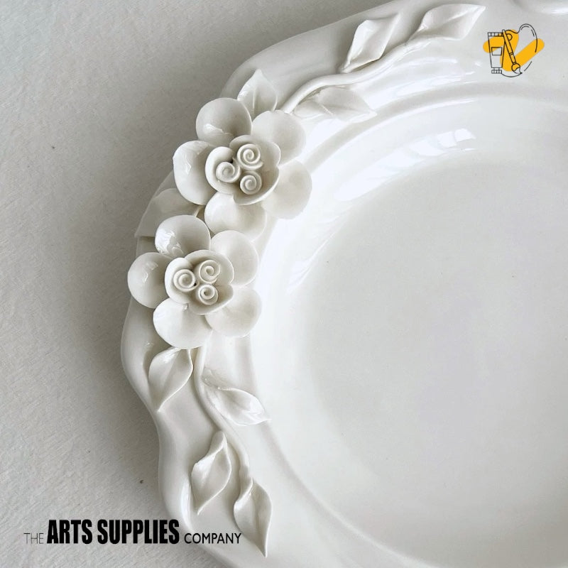 Handmade Sculpted Roses | Round Plate with Wavy Edge & Hand Crafted Roses