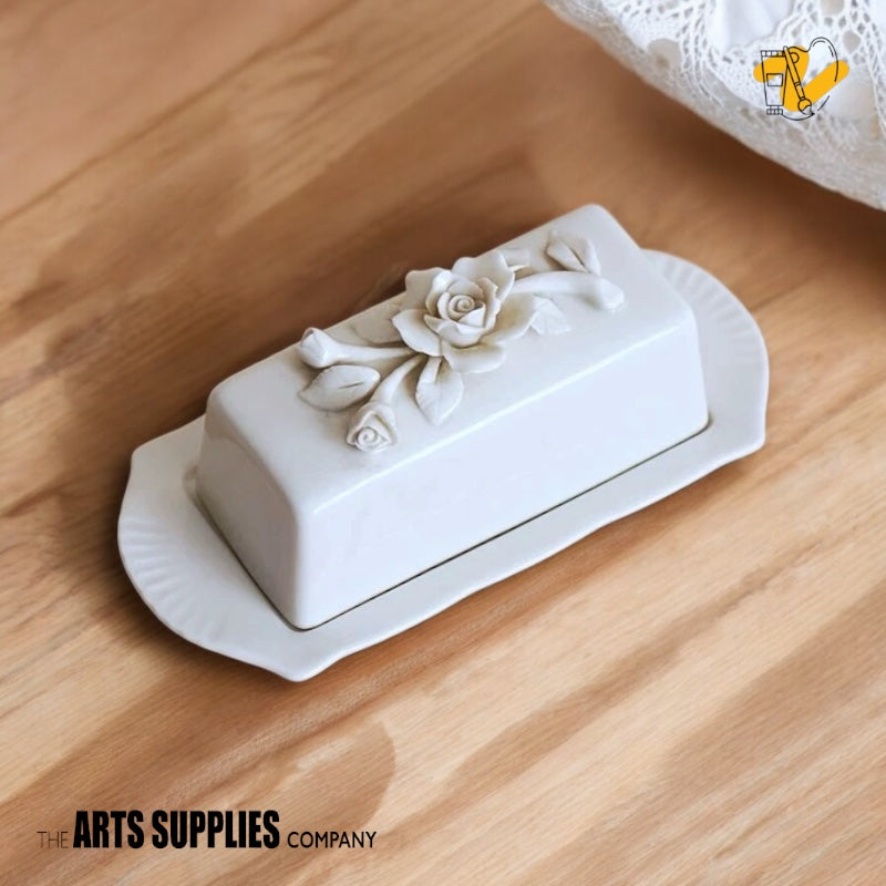 Handmade Sculpted Roses | Butter Dish with Cover