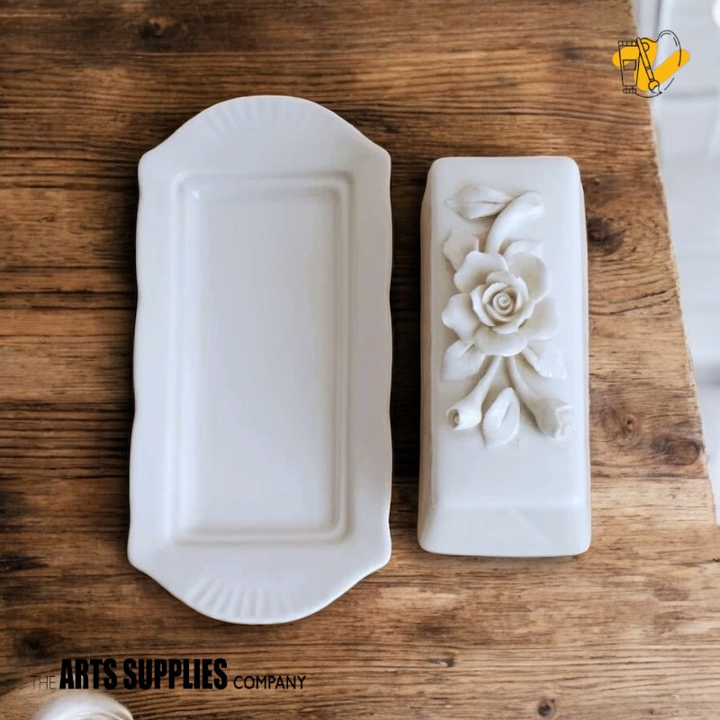 Handmade Sculpted Roses | Butter Dish with Cover