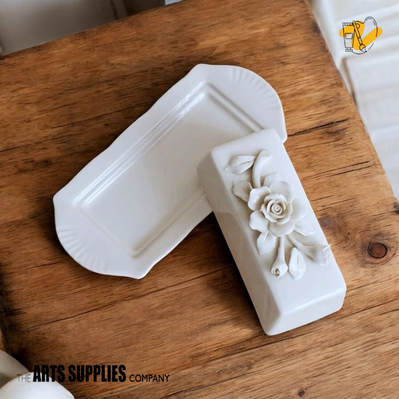 Handmade Sculpted Roses | Butter Dish with Cover