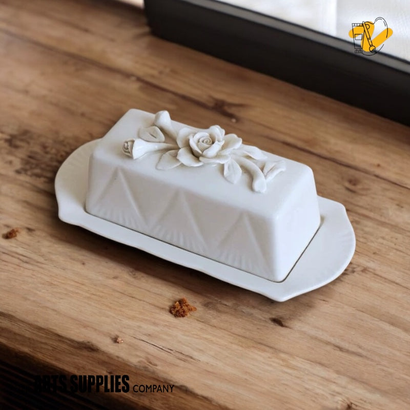 Handmade Sculpted Roses | Butter Dish with Cover