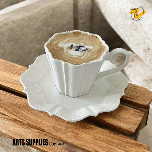 Teacup & Saucer with Embossed Floral Pattern (250ml)