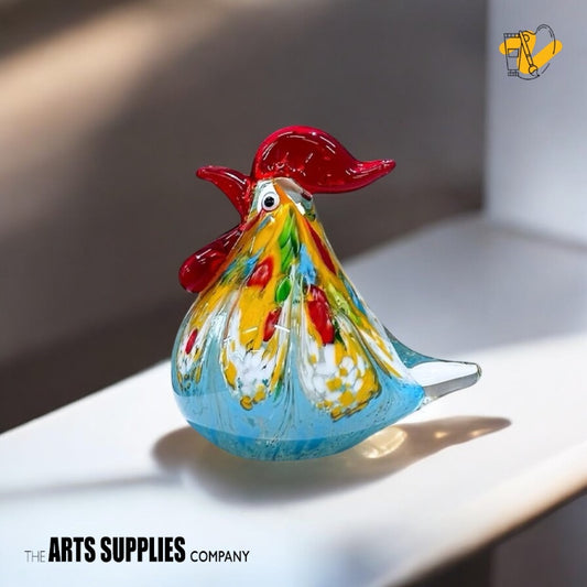 Hand Blown Glass Confetti Rooster Paperweight