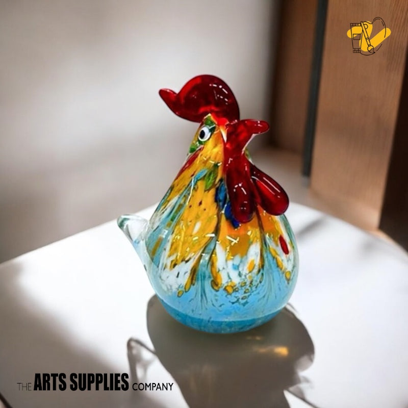 Hand Blown Glass Confetti Rooster Paperweight