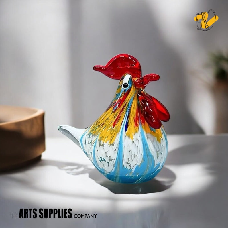 Hand Blown Glass Confetti Rooster Paperweight