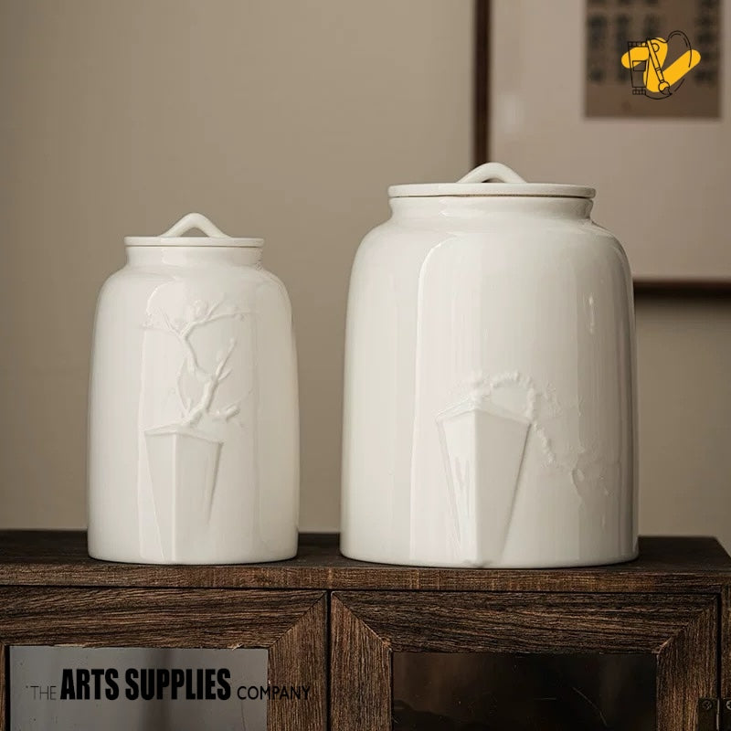 Blanc de Chine Airtight Storage Container with Embossed Flower (Small)