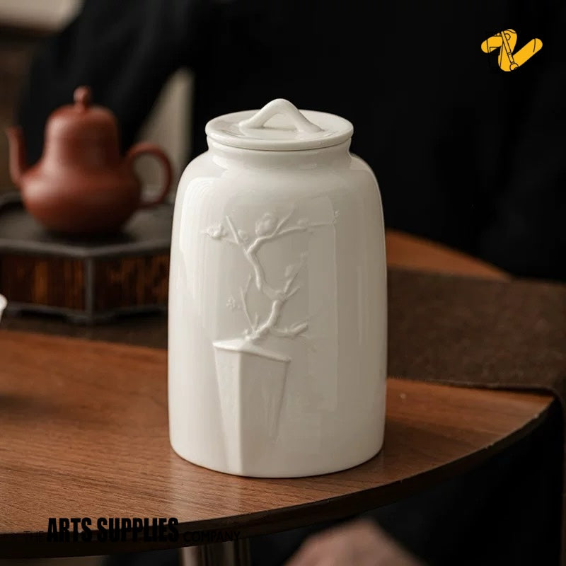 Blanc de Chine Airtight Storage Container with Embossed Flower (Small)