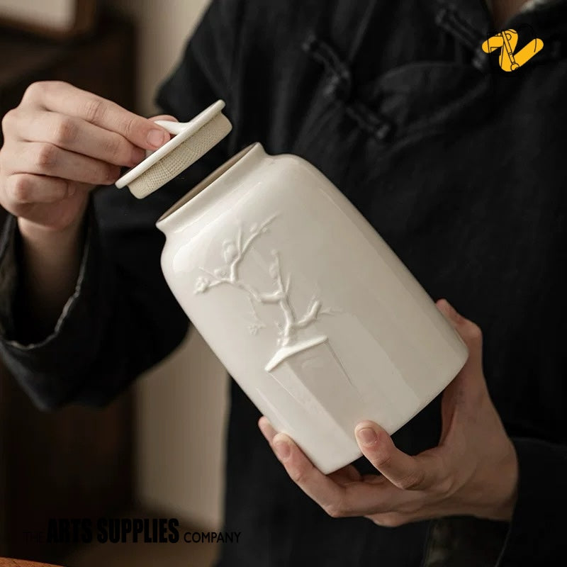 Blanc de Chine Airtight Storage Container with Embossed Flower (Small)