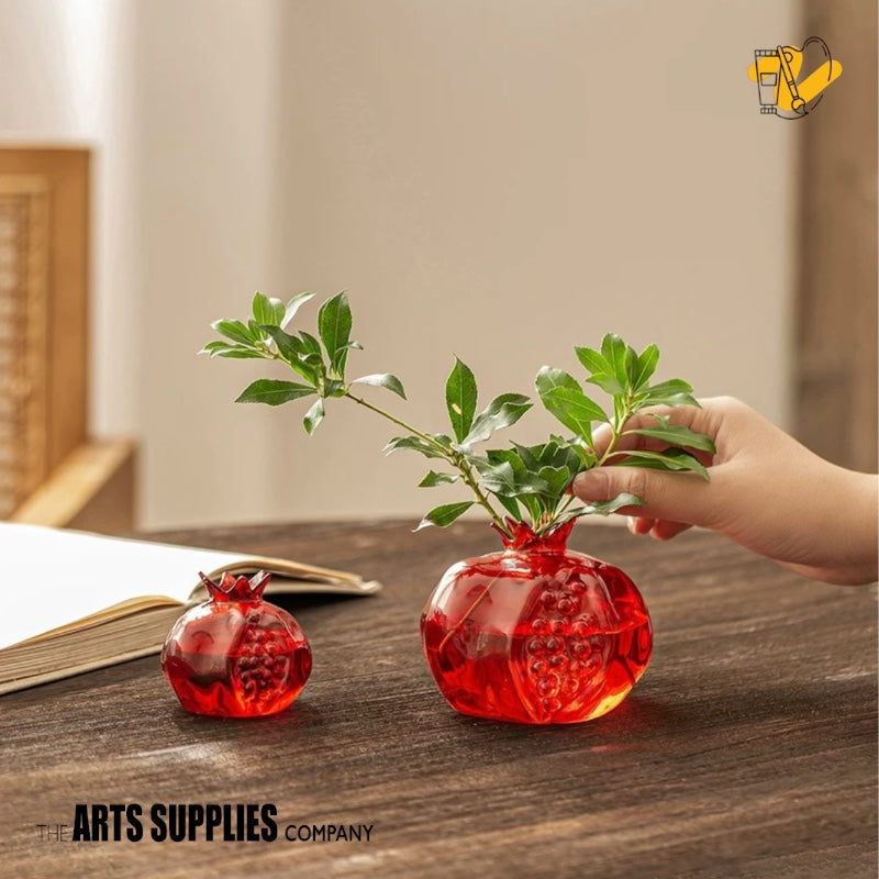 Hand Blown Glass Pomegranate Vase (Set of 2)