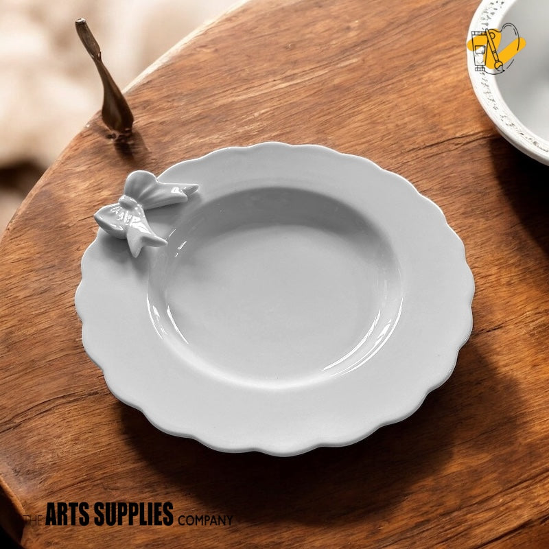 Scalloped Edge Round Plate with Bow