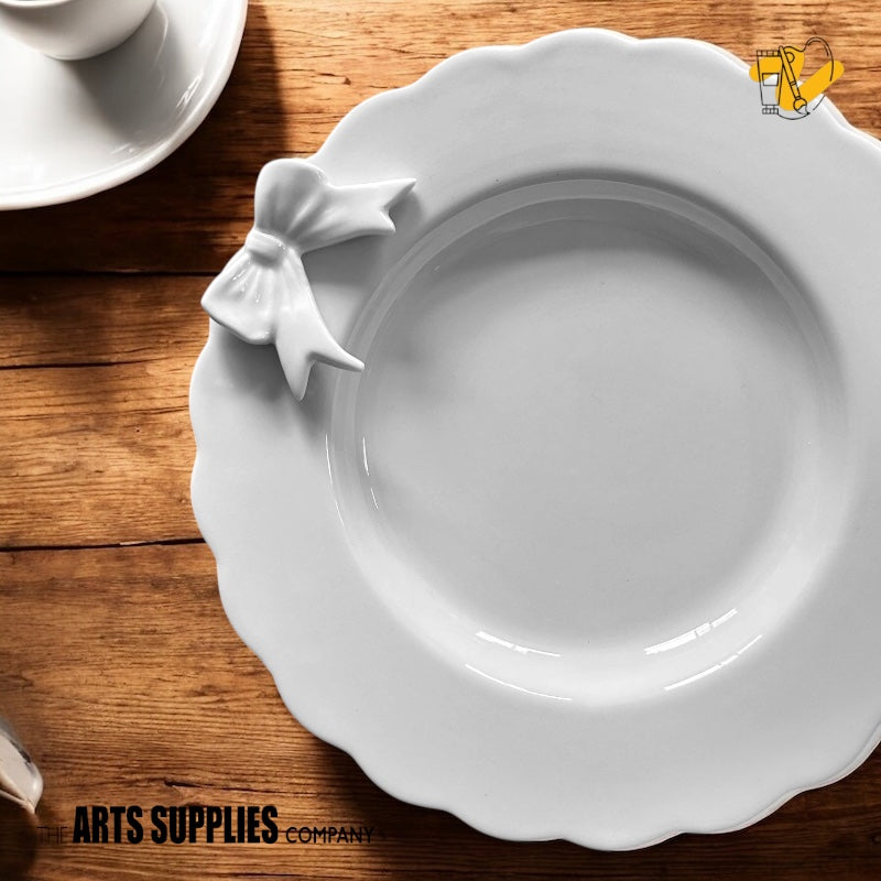 Scalloped Edge Round Plate with Bow