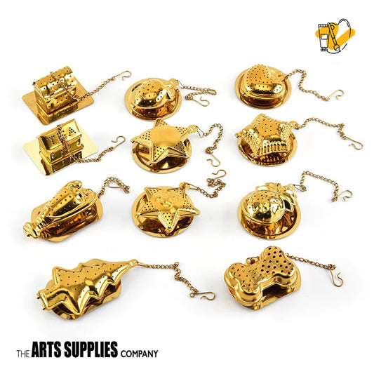 Stainless Steel Tea Infuser with Chain & Saucer (Gold)