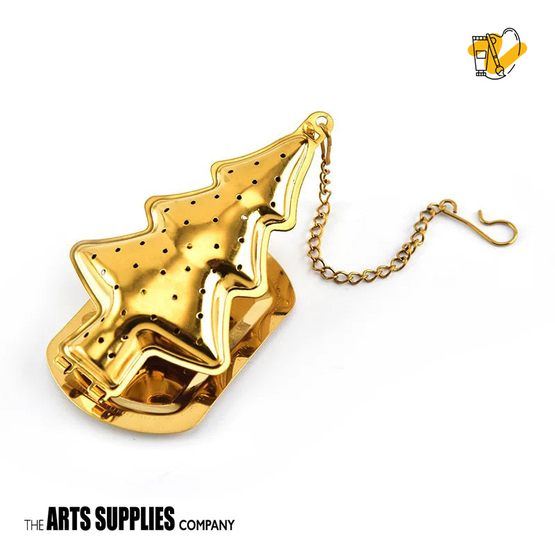 Stainless Steel Tea Infuser with Chain & Saucer (Gold)