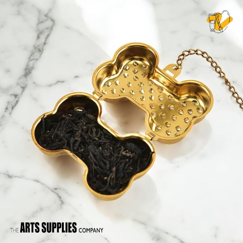 Stainless Steel Tea Infuser with Chain & Saucer (Gold)