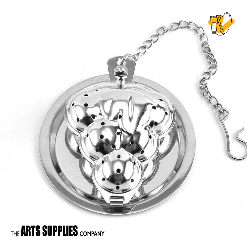 Stainless Steel Tea Infuser with Chain & Saucer (Silver)