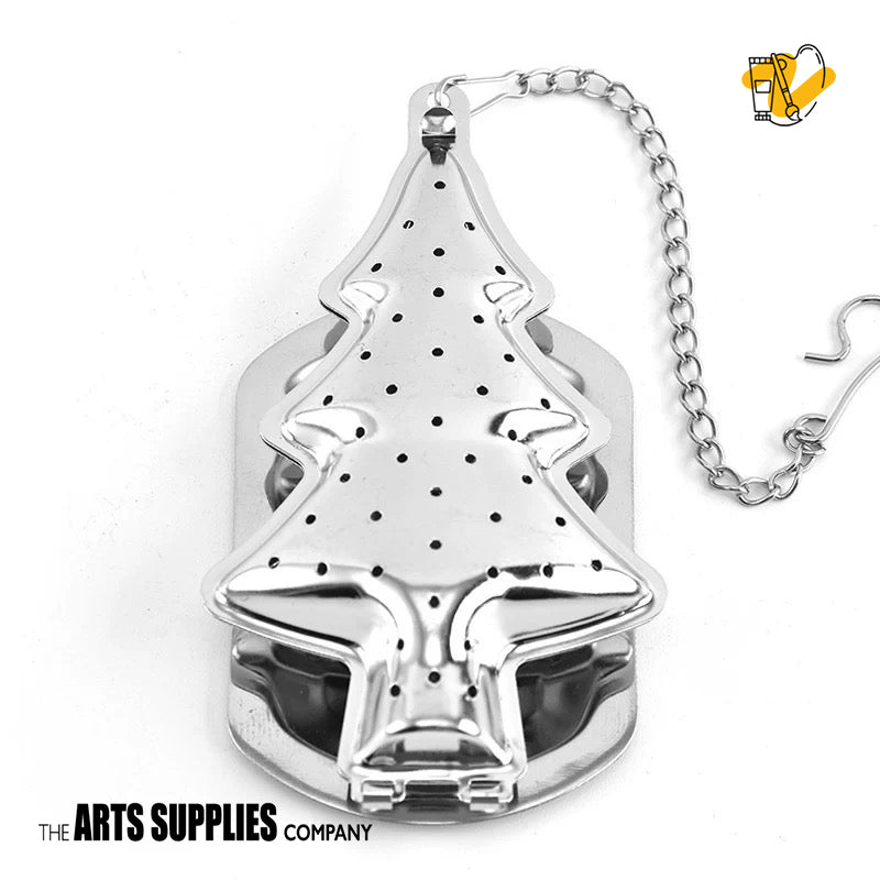 Stainless Steel Tea Infuser with Chain & Saucer (Silver)