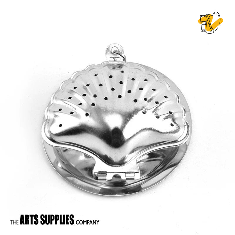 Stainless Steel Tea Infuser with Chain & Saucer (Silver)