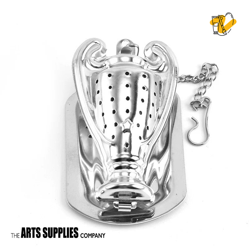 Stainless Steel Tea Infuser with Chain & Saucer (Silver)