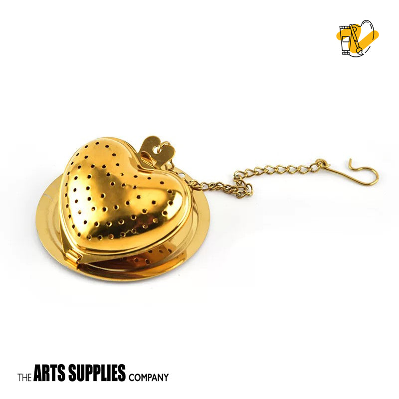 Stainless Steel Tea Infuser with Chain & Saucer (Gold)