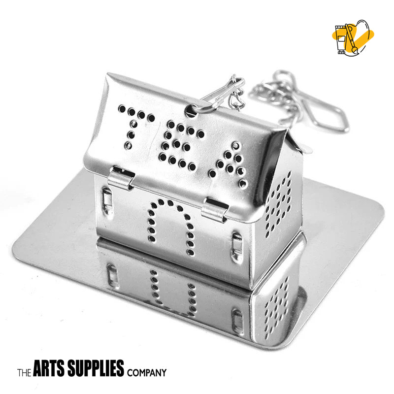 Stainless Steel Tea Infuser with Chain & Saucer (Silver)