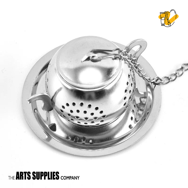 Stainless Steel Tea Infuser with Chain & Saucer (Silver)
