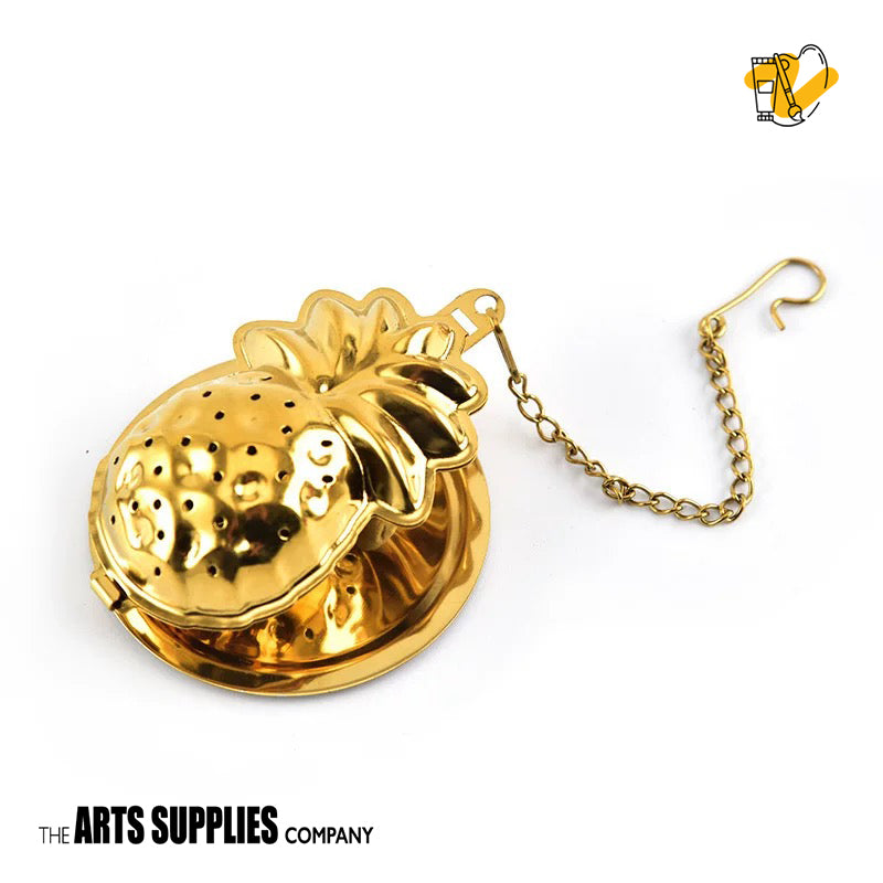 Stainless Steel Tea Infuser with Chain & Saucer (Gold)