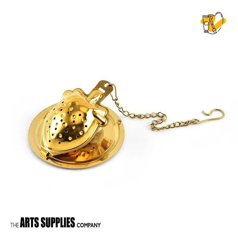 Stainless Steel Tea Infuser with Chain & Saucer (Gold)