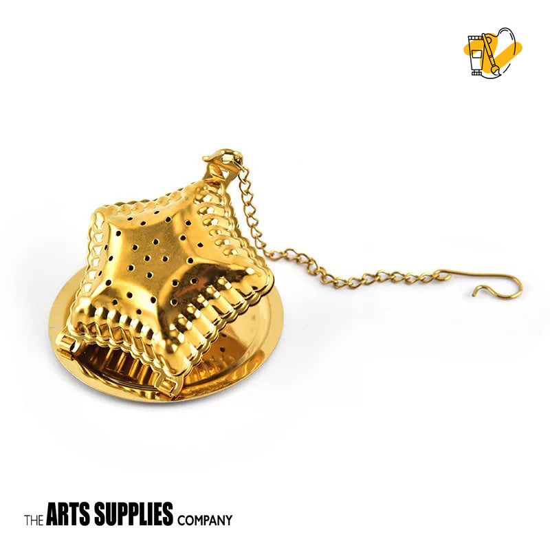 Stainless Steel Tea Infuser with Chain & Saucer (Gold)