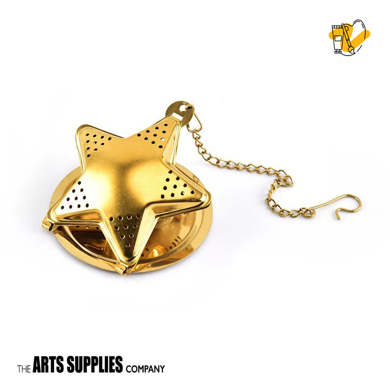 Stainless Steel Tea Infuser with Chain & Saucer (Gold)