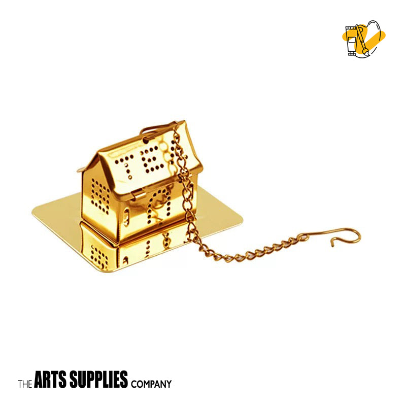 Stainless Steel Tea Infuser with Chain & Saucer (Gold)