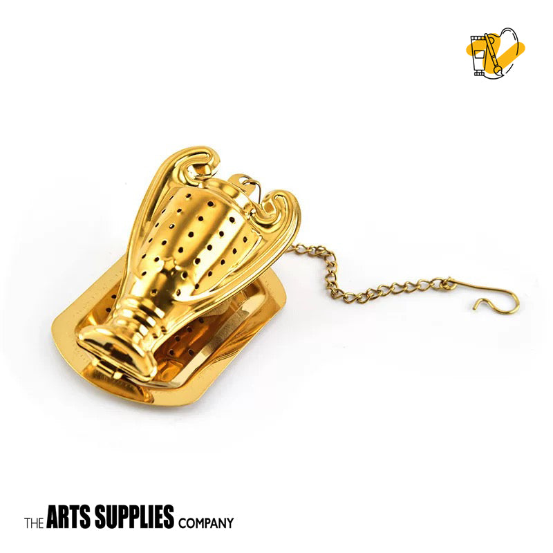 Stainless Steel Tea Infuser with Chain & Saucer (Gold)