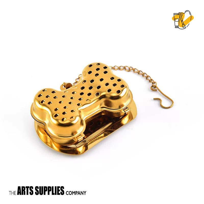 Stainless Steel Tea Infuser with Chain & Saucer (Gold)