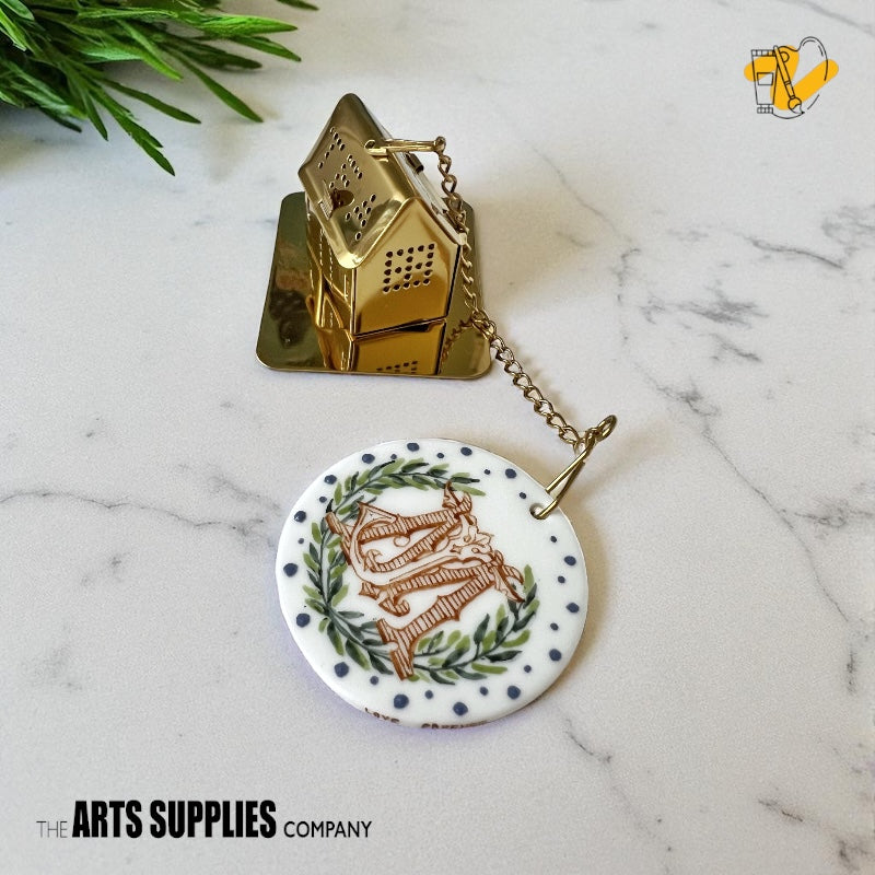 Stainless Steel Tea Infuser with Chain & Saucer (Gold)