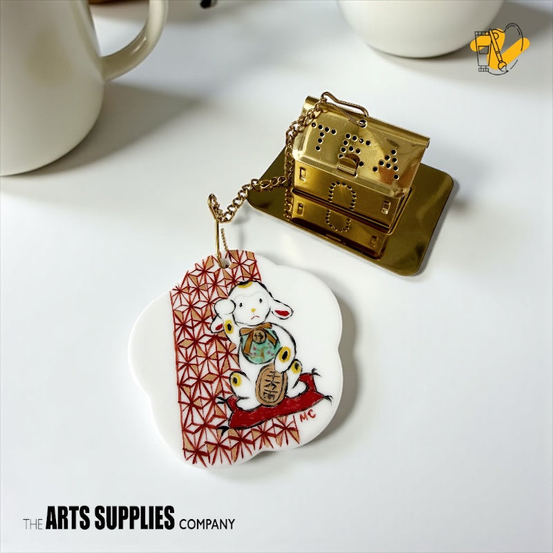 Stainless Steel Tea Infuser with Chain & Saucer (Gold)