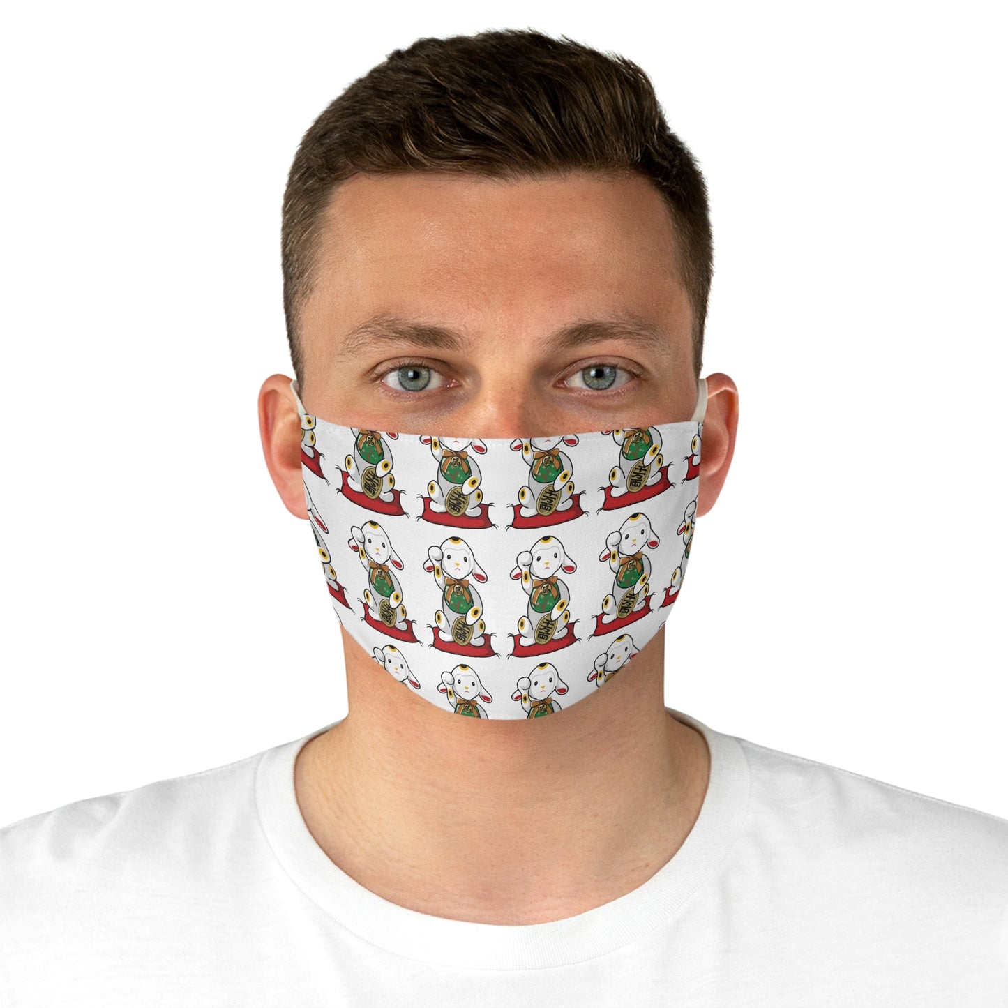 Cute Maneki-Neko Lamb design Fabric Face Mask | Fun Gift, Adjustable Mask, Lamb Themed Accessory, Face Covering